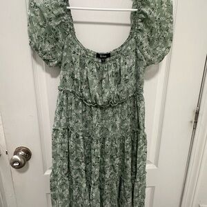 Trixxi Sage Green Floral Smocked Bodice Dress
